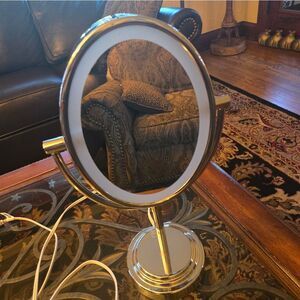 Elegant Silver Vanity Mirror With Magnification Side Plug In